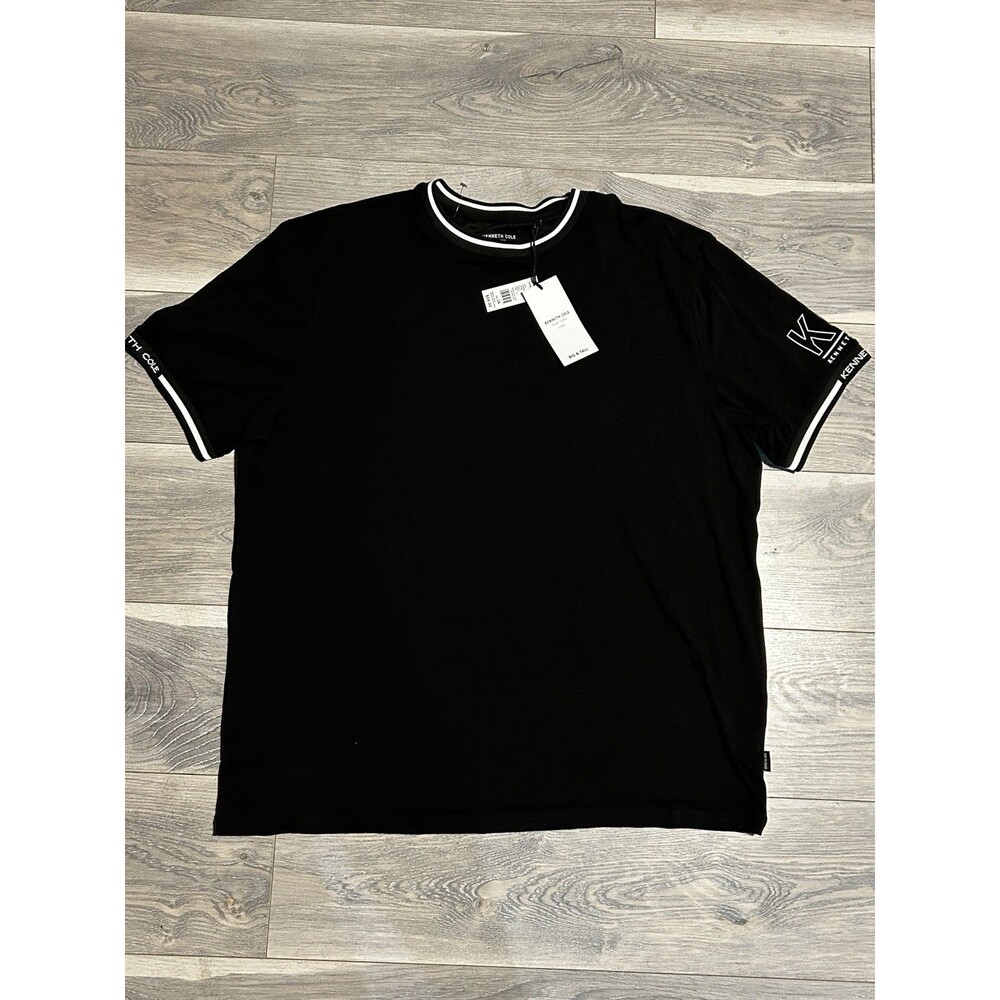 NWT Kenneth Cole New York Mens T-Shirt 2X Big & Tall Black Striped Trim Tee